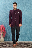 Men's Indian Ethnic Jacquard Silk Jodhpuri Coat Jacket Indo-Western Blazer with Mandarin Collar