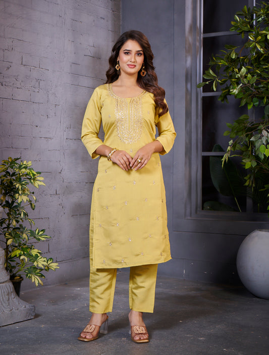 Elegant Yellow Embroidered Kurta Set for Women – Festive & Casual Wear