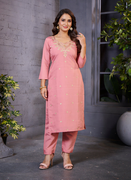 Elegant Pink Embroidered Kurta Set for Women – Festive & Casual Wear