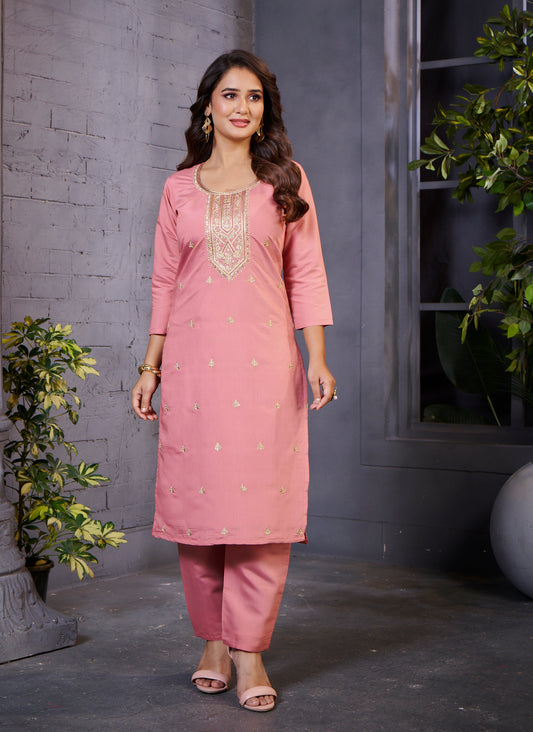 Elegant Pink Embroidered Kurta Set for Women – Festive & Casual Wear