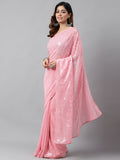 Midnight Noir Pink Sequin Georgette Saree For Women