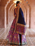 Elegant Pink Brocade Lehenga with Designer Blouse & Navy Dupatta