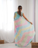 Pastel Rainbow Mirror Work Saree Lightweight Georgette Saree for Festive & Daytime Occasions