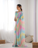 Pastel Rainbow Mirror Work Saree Lightweight Georgette Saree for Festive & Daytime Occasions