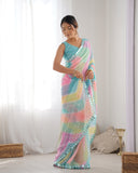 Pastel Rainbow Mirror Work Saree Lightweight Georgette Saree for Festive & Daytime Occasions