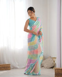 Pastel Rainbow Mirror Work Saree Lightweight Georgette Saree for Festive & Daytime Occasions