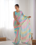 Pastel Rainbow Mirror Work Saree Lightweight Georgette Saree for Festive & Daytime Occasions