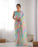 Pastel Rainbow Mirror Work Saree Lightweight Georgette Saree for Festive & Daytime Occasions
