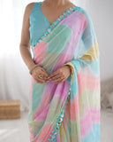 Pastel Rainbow Mirror Work Saree Lightweight Georgette Saree for Festive & Daytime Occasions