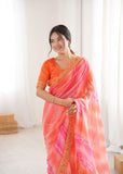 Orange Georgette Chiffon Saree with Gold Embroidered Border