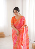 Orange Georgette Chiffon Saree with Gold Embroidered Border