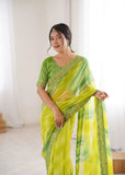 Mehendi Green Georgette Chiffon Saree with Gold Embroidered Border