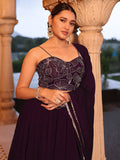 Royal Plum Georgette Lehenga Set with Embroidered Blouse