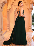Elegant Dark Green Georgette Lehenga with Embroidered Bustier & Dupatta