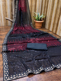 Black & Red Pyramid Sequin Designer Georgette Saree