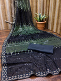 Black & Green Pyramid Sequin Designer Georgette Saree