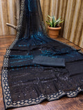 Black & Teal Blue Pyramid Sequin Designer Georgette Saree