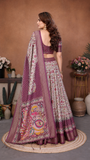 Wine Kalamkari Banarasi Silk Half Saree Lehenga Choli, South Indian Langa Voni Set