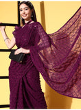 Wine Sequin Georgette Saree with Geometric Diamond Embroidery
