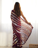 Wine Sequin Striped Saree Elegant Partywear Georgette Saree