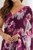 Wine Floral Printed Georgette Saree with Designer Blouse
