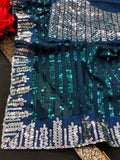 Royal Dusk Teal Blue Sequin Georgette Saree with Silver Lace Border