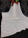 Midnight Noir White Sequin Georgette Saree For Women