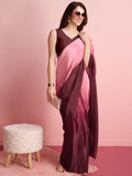 Wine Satin Silk Saree for Evening & Festive Ready to Wear Saree