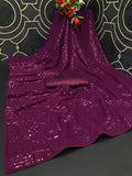 Midnight Noir Wine Sequin Georgette Saree For Women
