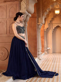 Elegant Navy Blue Georgette Lehenga with Embroidered Bustier & Dupatta