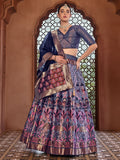Royal Blue and Silver Brocade Lehenga with Designer Blouse & Navy Dupatta
