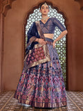 Royal Blue and Silver Brocade Lehenga with Designer Blouse & Navy Dupatta