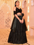 Eira Black Sequin Embellished Lehenga Set with Spaghetti Blouse and Dupatta