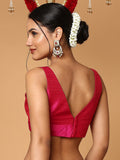 Hot Pink V-Neck Sleeveless Readymade Saree Blouse in Silk Blend