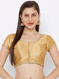 Gold-Trim Round Neck Readymade Saree Blouse (Short Sleeve)