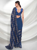 Petrol Blue Pleated Georgette Saree with Metallic Zigzag Weave Contemporary Partywear