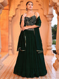 Elegant Dark Green Georgette Lehenga with Embroidered Bustier & Dupatta
