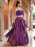 Royal Purple Floral Lehenga Set with Spaghetti Strap Blouse