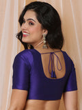 Purple Boat Neck Elbow Sleeve Readymade Saree Blouse in Silk Blend