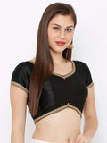 Black Embellished V-Neck Readymade Saree Blouse (Short Sleeve)