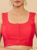 Women's Solid Silk Sleeveless Blouse Square Neck Festive Ethnic Wear