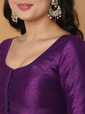 Wine Boat Neck Elbow Sleeve Readymade Saree Blouse in Silk Blend