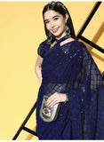 Navy Blue Sequin Georgette Saree with Geometric Diamond Embroidery