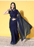 Navy Blue Sequin Georgette Saree with Geometric Diamond Embroidery