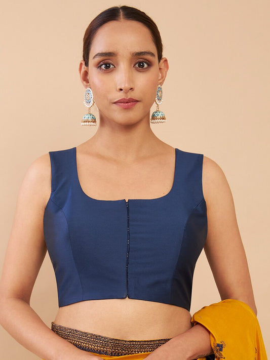 Women's Solid Silk Sleeveless Blouse Square Neck Festive Ethnic Wear