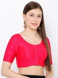 Pink Scoop Neck Elbow Sleeve Readymade Saree Blouse