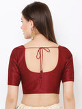Maroon Scoop Neck Elbow Sleeve Readymade Saree Blouse
