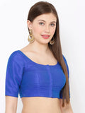 Blue Scoop Neck Elbow Sleeve Readymade Saree Blouse