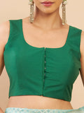 Women's Solid dark green Silk Sleeveless Blouse Square Neck Festive Ethnic Wear