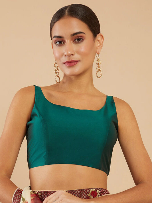 Women's Solid Silk Sleeveless Blouse Top Scoop Neck Ethnic & Party Wear for Saree, Lehenga, Skirt